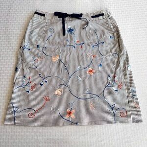 Talbots Navy-Striped Pencil Skirt with Floral Embroidery
